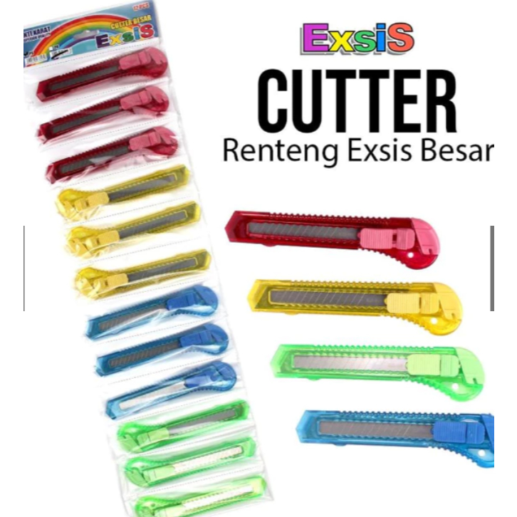 

12 buah Pisau Cutter Renteng Besar Bening / Pisau Cutter Renteng