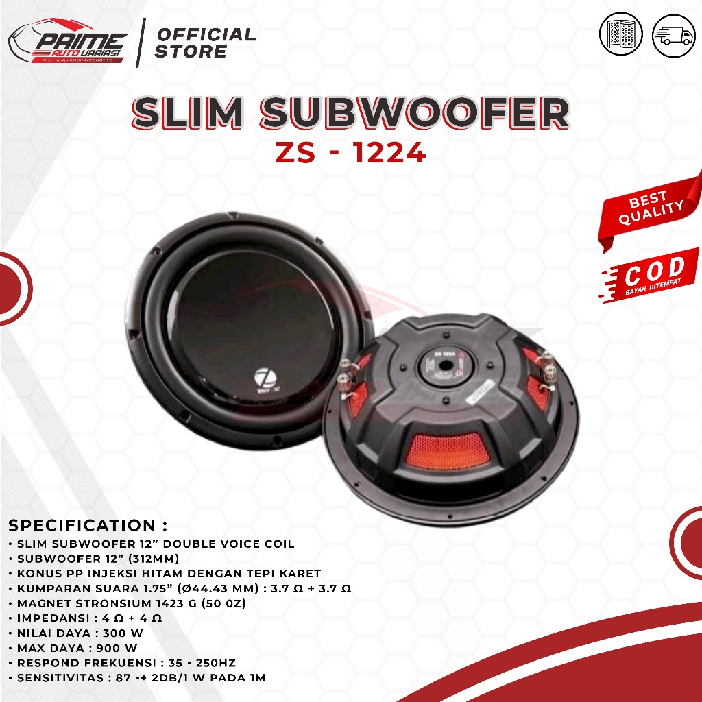 Subwoofer Mobil Super Slim Zevox ZS 1224 12" 12 Inch by Vox Research