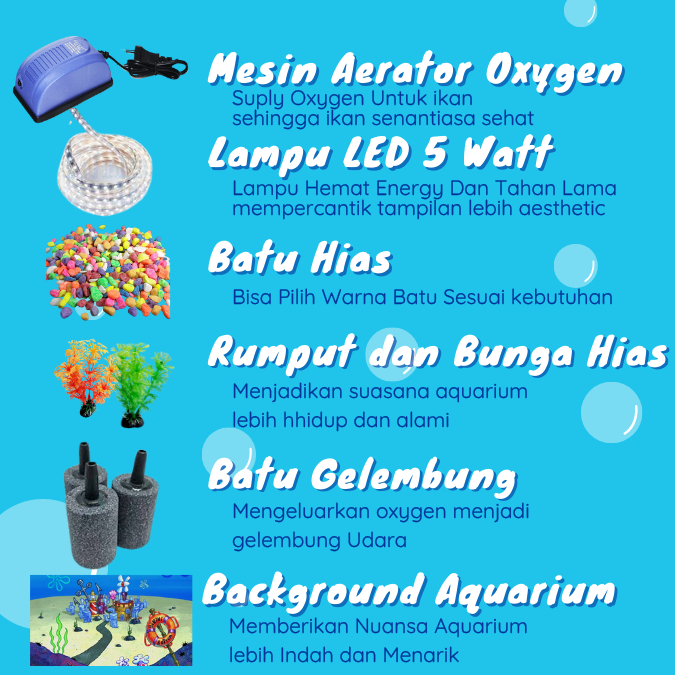 Aquarium Mini Ikan Cupang Akrilik Fullset Lengkap Aeshthetic Gratis Mesin Gelembung Lgk01