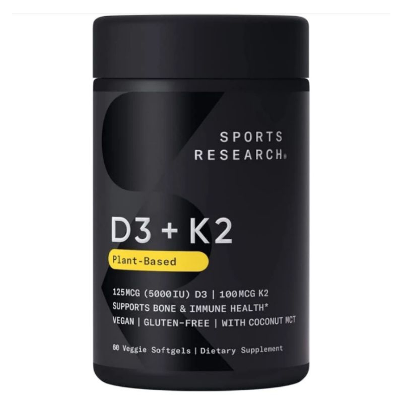sport research plant based D3+ K2 5000 IU coconut oil 60 sofgels