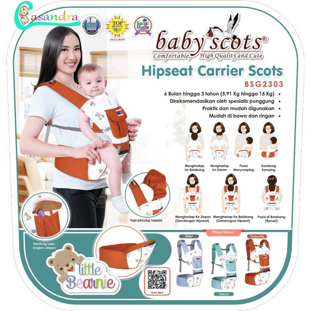 Baby Scots Gendongan Hipseat Bayi Little Bearnie BSG 2303 / Gendongan Depan Bayi