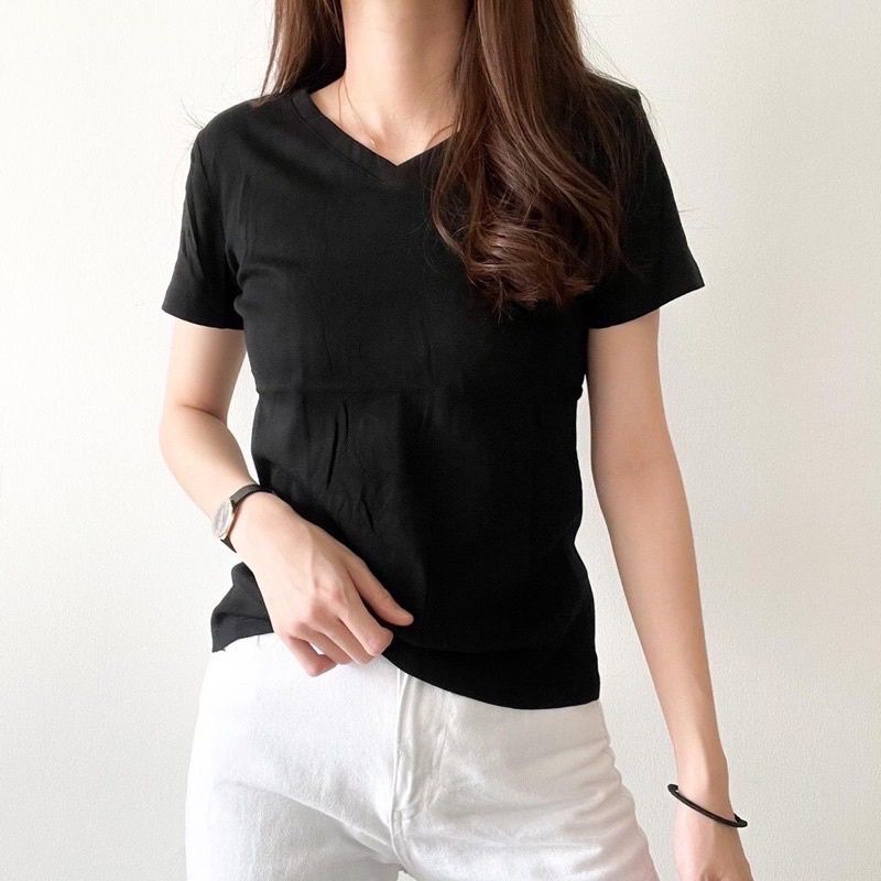 1009-4 - 1009-5 - 1009-6 KAOS IMPORT WANITA VNECK  ( Stdr - XL XXL ) KAOS POLOS LEHER V NECK IMPORT 