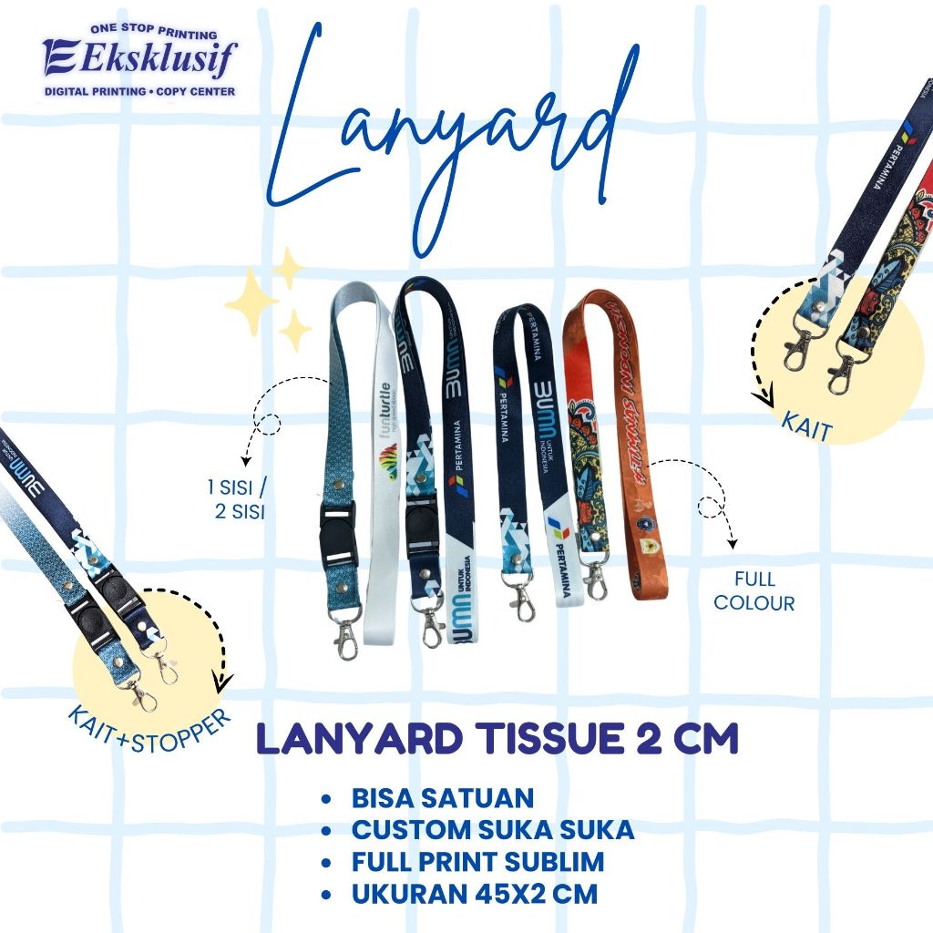

Lanyard Custom 2cm Cetak 2 Sisi ( BISA SATUAN )