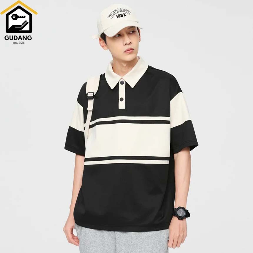 SWEATER KERAH RUGBY POLOS CROP LENGAN PENDEK.SWEATER KERAH S-6XL.SWEATER RUGBY POLOS WARNA HITAM