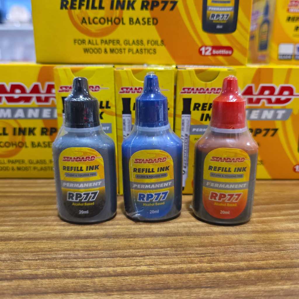 

refill spidol permanen standard isi 20ml warna hitam biru merah