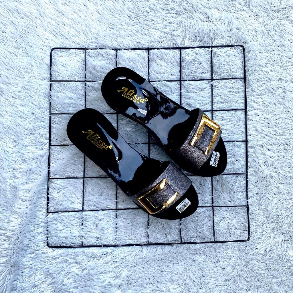 Alisa - Sandal Wedges Kokop Selop Wanita Tinggi 6 cm - Sendal Selop Wedges Cewek