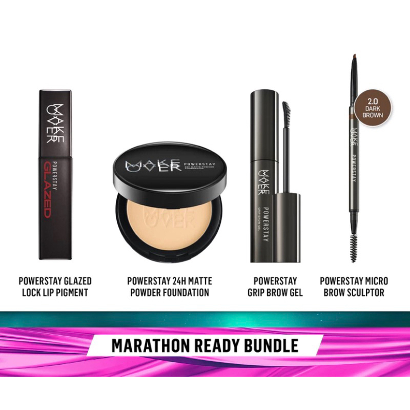 make over powerstay bundle - powerstay glazed lock + matte powder foundation + micro brow scluptor
