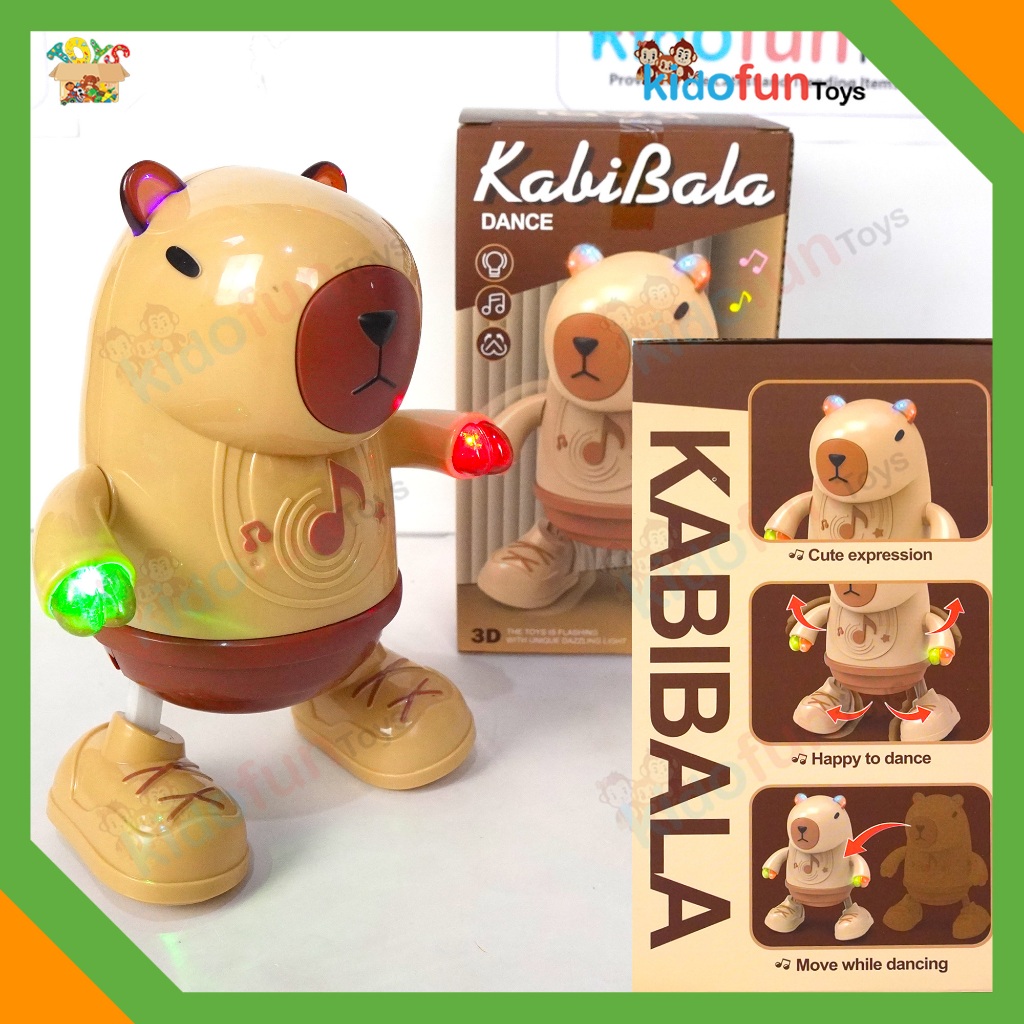 Mainan Anak Dancing Labubu / Capybara Tinggi 20cm Robot Joget Tangan Berputar ada Musik Lampu 3D
