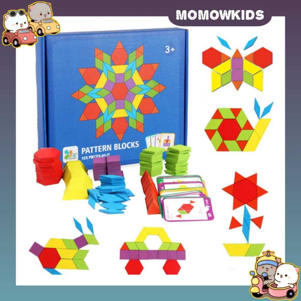 [MOMOW] Mainan puzzle | Montessori 155pcs pattern block | Block puzzle