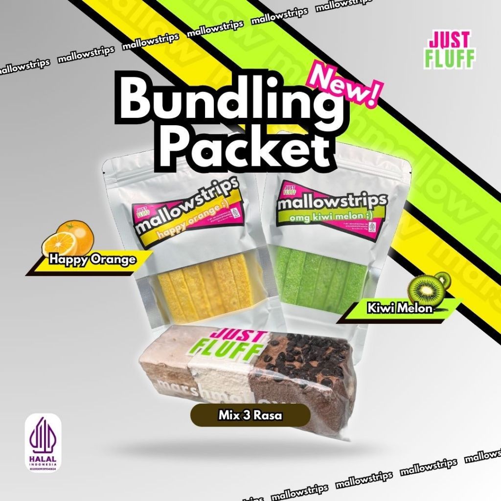 

2 MALLOWSTRIPS + 1 MIX [PAKET BUNDLING] JUSTFLUFF MARSHMALLOW [HALAL]