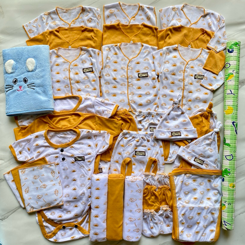 50pcs SNI Paket Hemat Lahiran Baju Celana Bayi BaruLahir Newborn Komplit Usia 0-3Bulan Warna Mustard