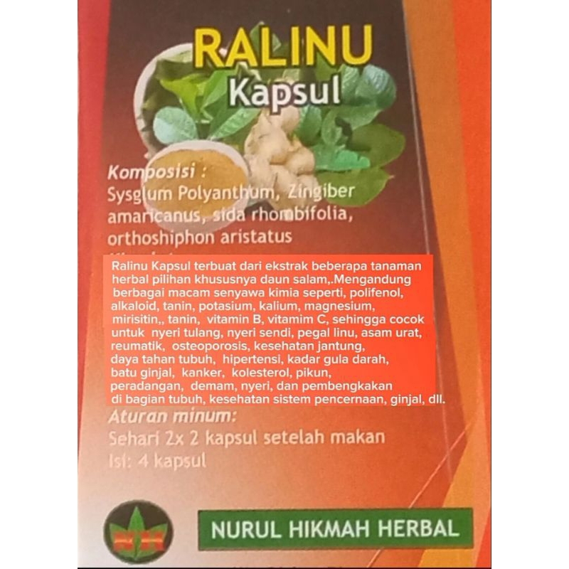 

Herbal Pegal linu nyeri sendi Ralinu kapsul