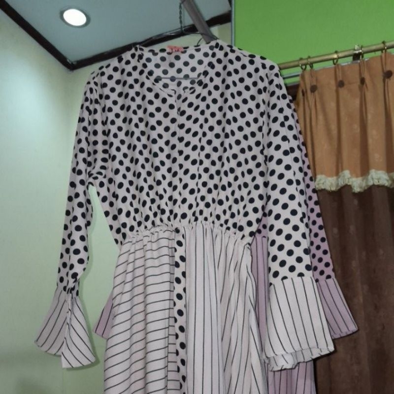 Preloved Gamis Couple Nibras Strip polkadot Twins