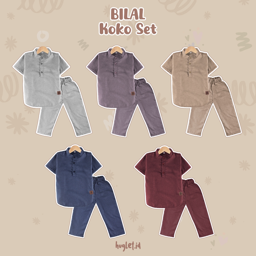 Huglet.id Eid Collection Baju Koko Set Atas Bawah Anak Laki-laki Bilal Baju Koko Anak