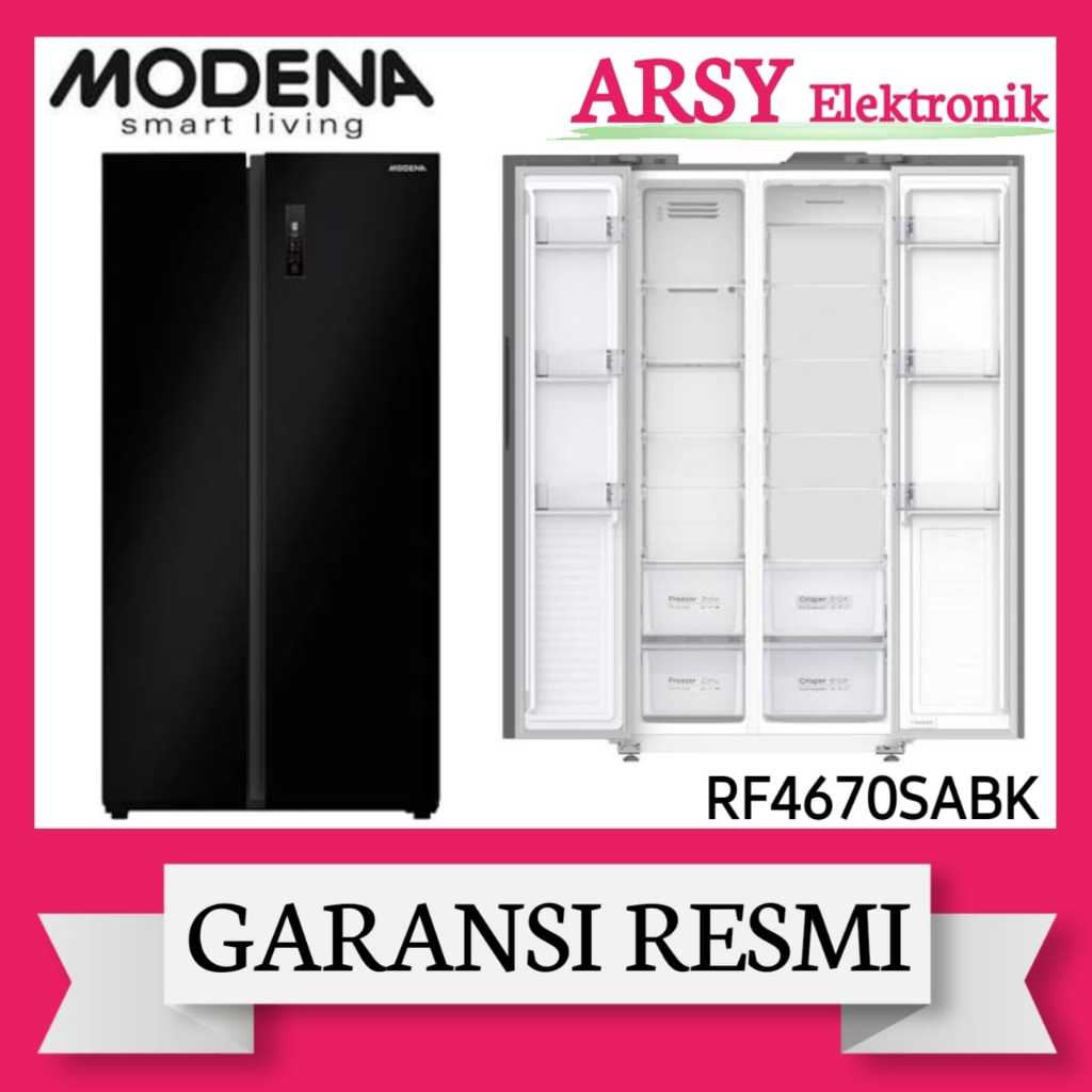 SIDE BY SIDE MODENA 2PINTU RF4670SABK/KULKAS MODENA 2PINTU RF4670SABK GARANSI RESMI