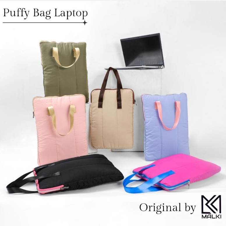 Terlaris Puffy Bag Laptop handle Sleeve 1215Inch  Tas Laptop Jinjing nylon hologram PVC Premium Anti