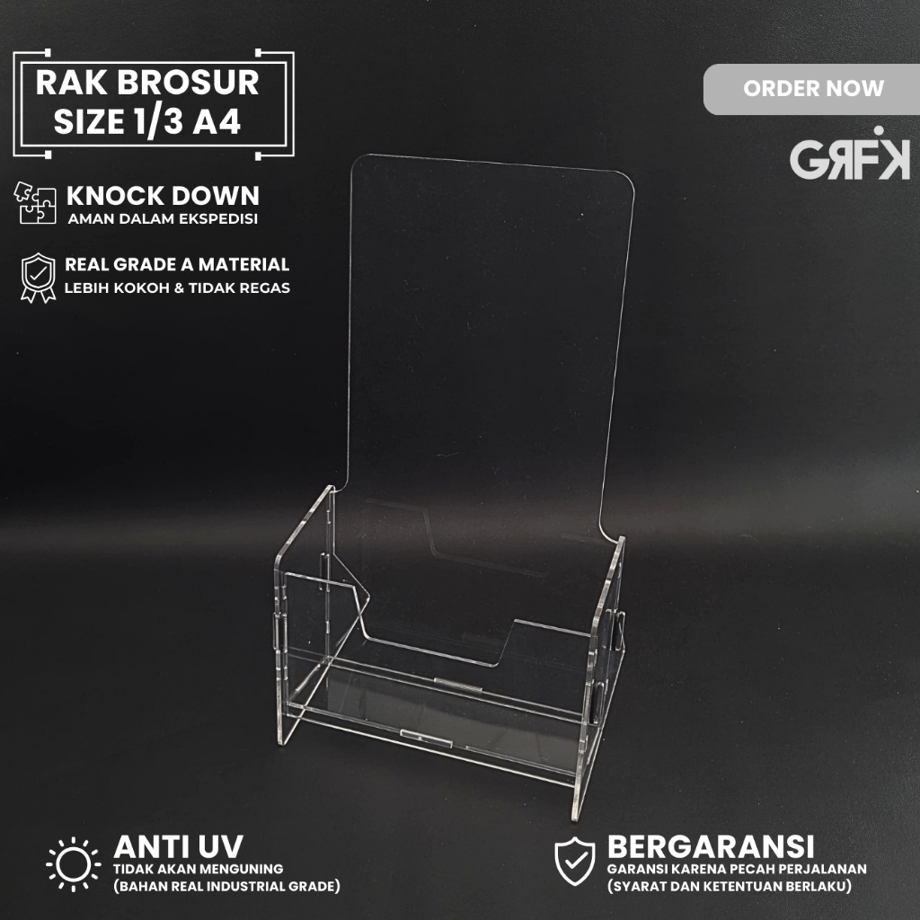 

TEMPAT BROSUR 1/3 A4 KNOCK DOWN / DISPLAY BROSUR AKRILIK / BROCHURE HOLDER ACRYLIC