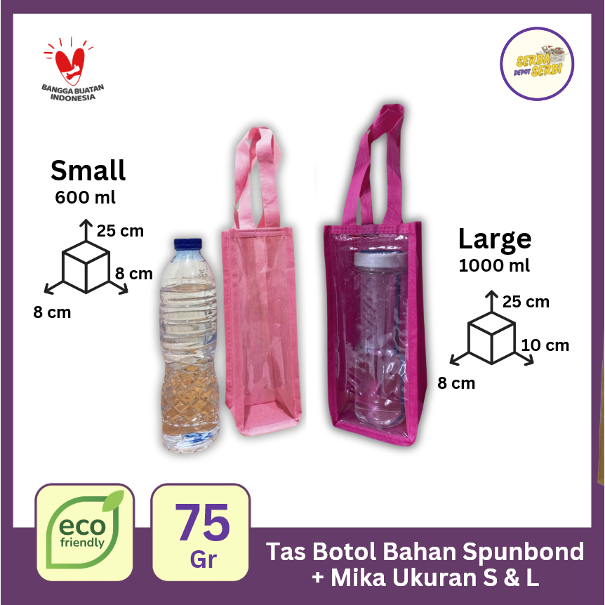

Tas Hadiah Botol Transparan Goodie Bag Spunbond Mika 75 Gsm Ukuran 25x8x8 cm Kuat 600 ml