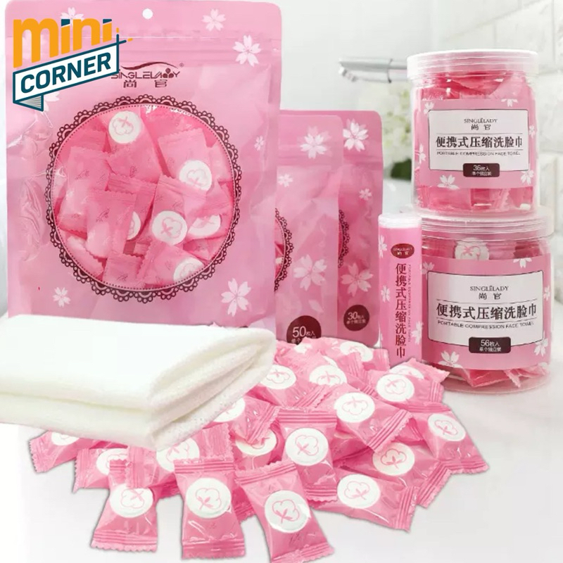 [Whispers] [50 pcs] Handuk Kecil Tablet Muka Lembut Mini Traveling Tisu Tissue Wajah Basah Bentuk
