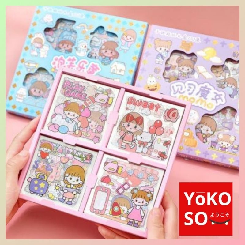 

YOKOSO S132 [SATUAN] Stiker Lembaran Box Sticker Dekor Pcs Buku Motif 100 Lembar Karakter Momo Labubu Capybara Sanrio Lucu