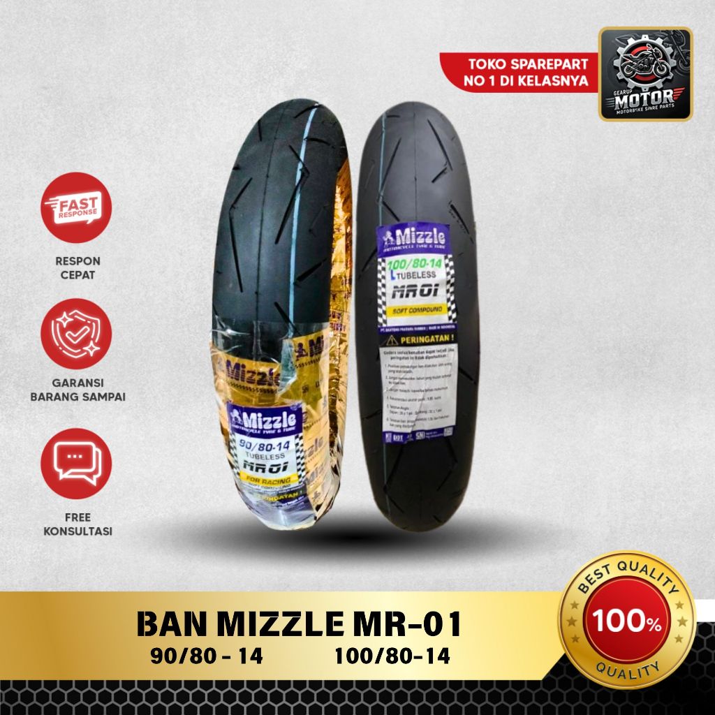 BAN MIZZLE MR01 MR 01 90/80 RING-14 100/80 RING 14 100 80 14 BAN DONAT MATIC TUBELESS RACING AF