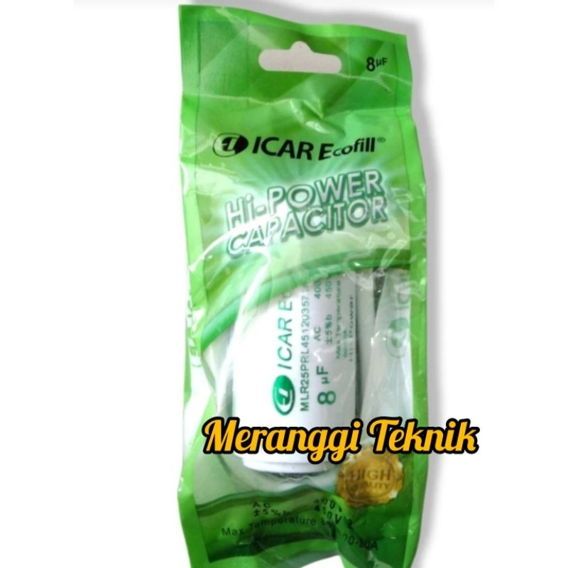 id3962 Kapasitor bulat Icar Ecofill 8 uf 450 v pompa air mesin cuci AC