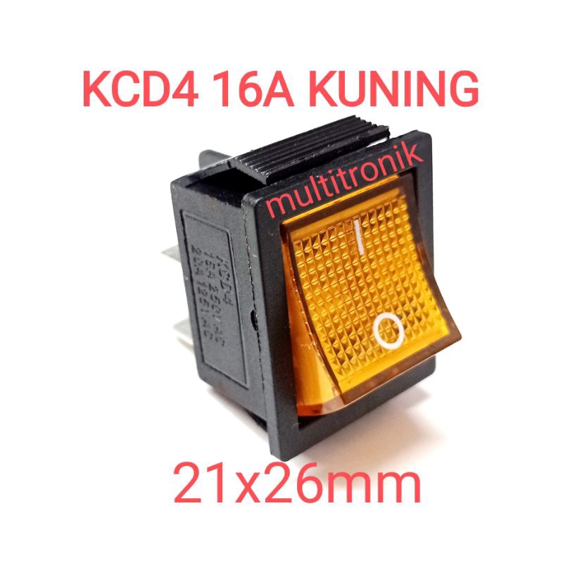 KCD4 16A KUNING SAKLAR 4 PIN 16 AMPER PLUS LAMPU KUNING