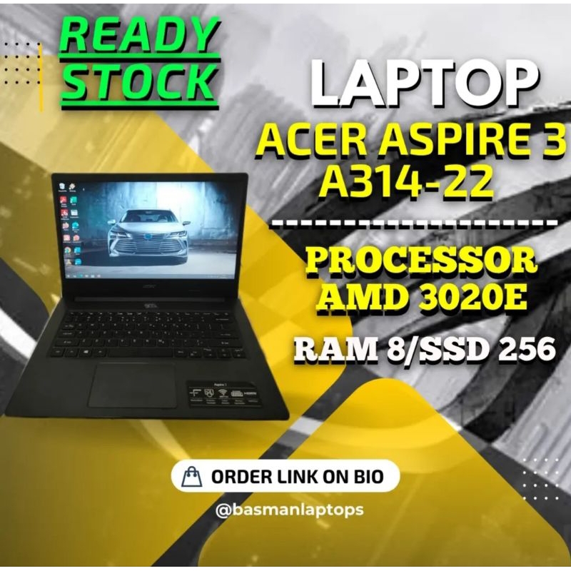 LAPTOP ACER ASPIRE 3 A314-22 AMD ATHLON RAM 8 PAKAI SSD NVMe NGEBUTTT SMALL FRAME - LAPTOP BEKAS MAL