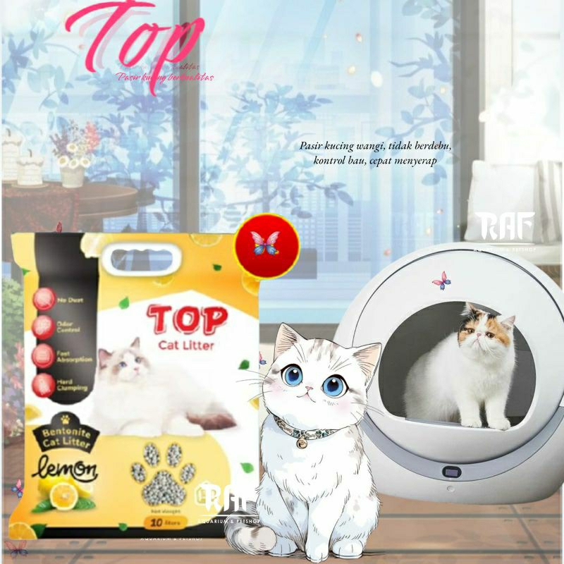 Top Pasir kucing lemon 10 L _ Top pasir kucing wangi lemon kemasan 10L