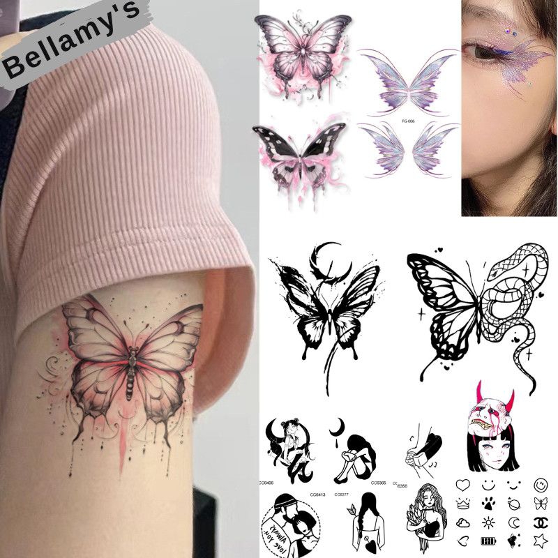 ( diolyn.id ) Q01 -Q30 Tato tatto stiker kupu kupu biru temporer Sticker tatto butterfly navy blue s