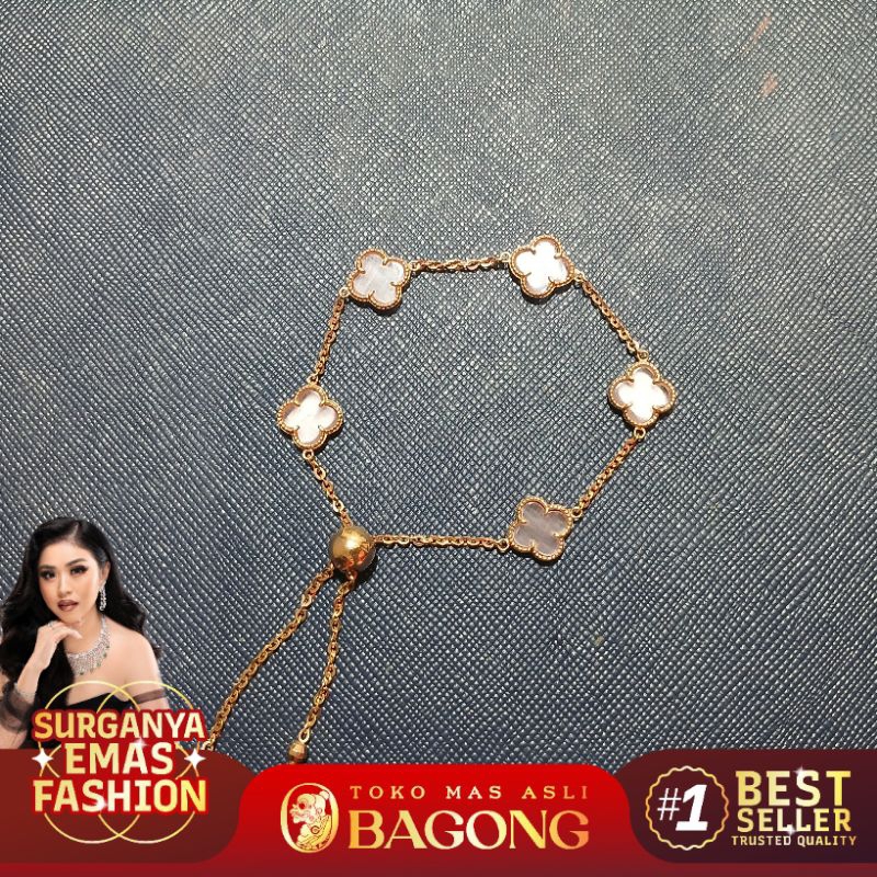 GELANG FASHION CLOVER PINK SERUT 17K/750-ASLI BAGONG GOLD BAGONG EMAS