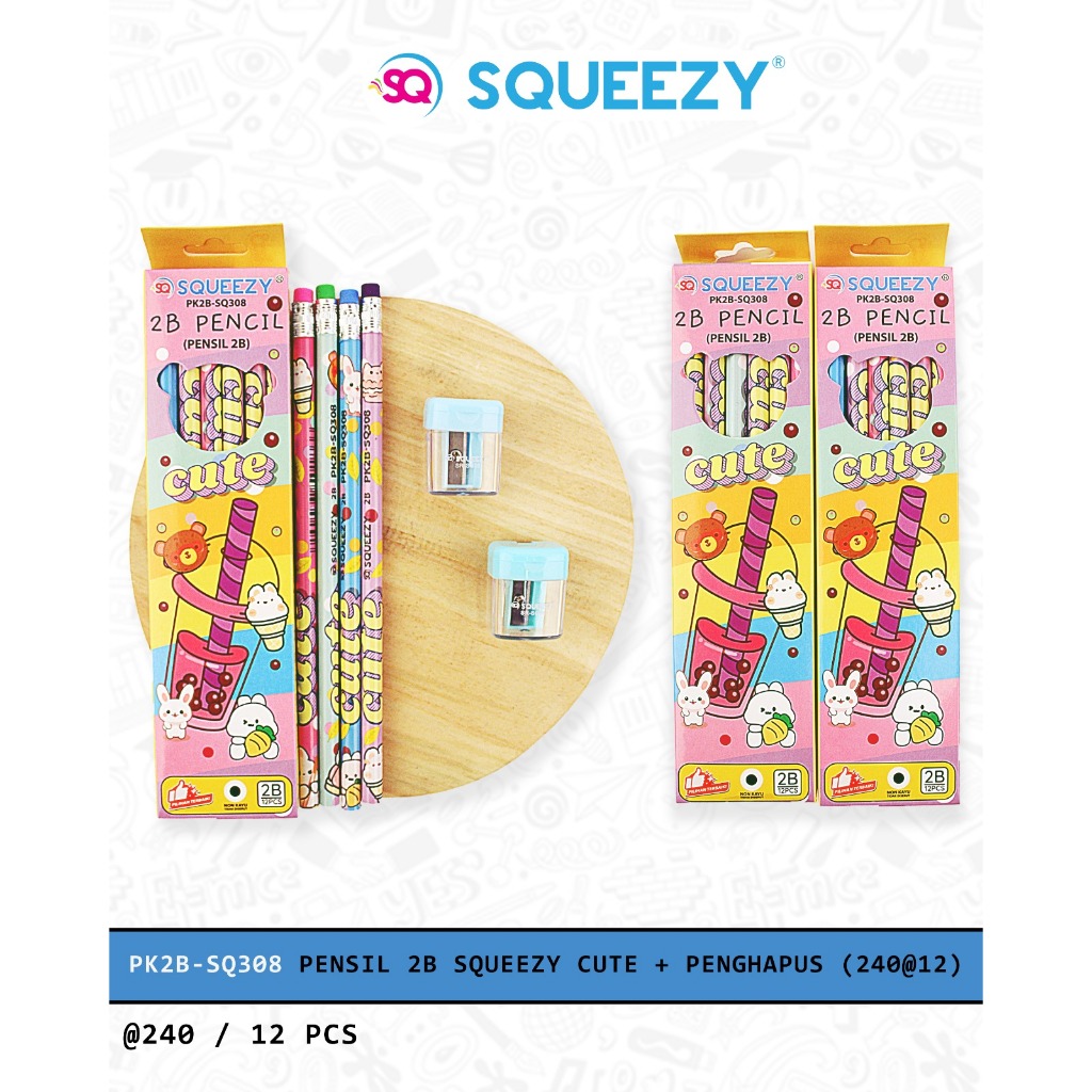 

Pensil 2B SQUEZZY Fancy Lucu SQUEZZY Pencil + Eraser