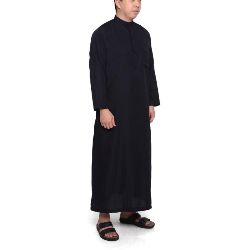 Jubah Pria Hitam Polos Lengan Panjang Gamis Pria Remaja Dewasa Bahan Tebal Premium
