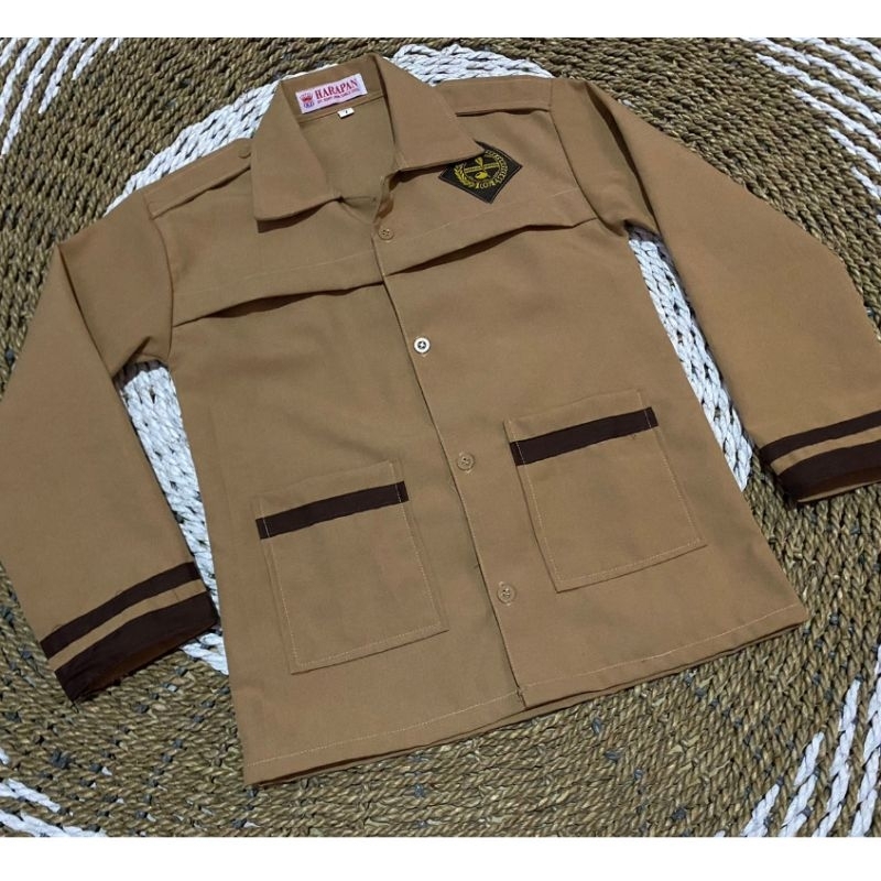 Baju Pramuka siaga bahan Oxford dan twis (licin serta mengkilap),  Baju Pramuka siaga, baju pramuka 