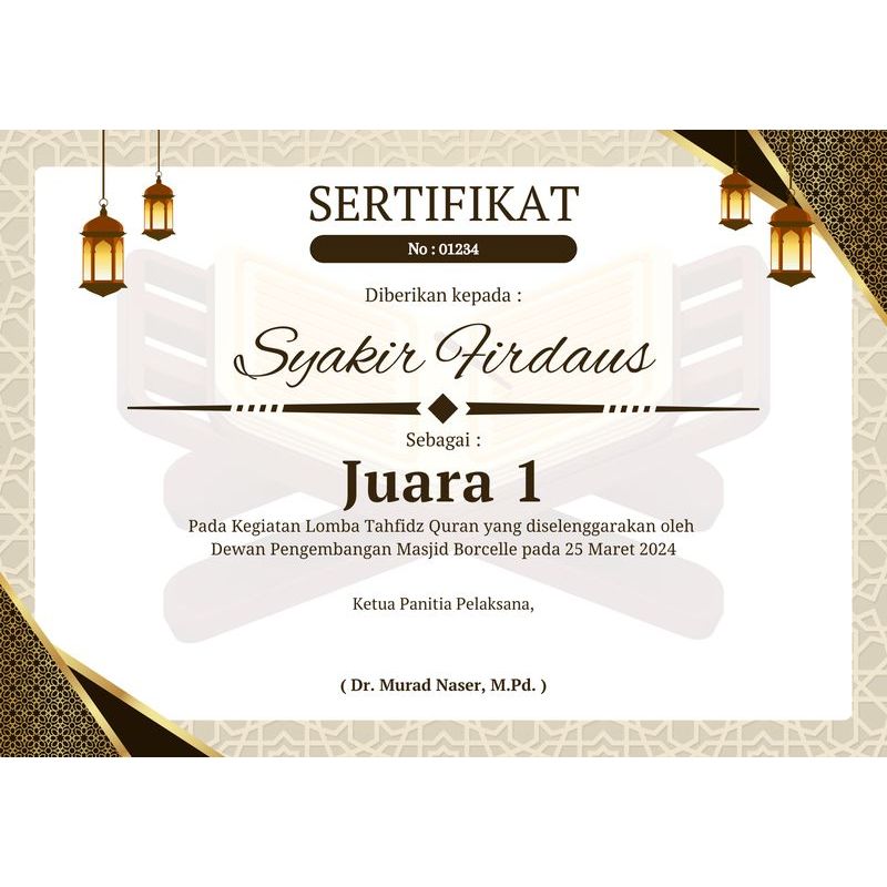 

Cetak Sertifikat Piagam Ukuran A4 (21 X 30 ) Costum