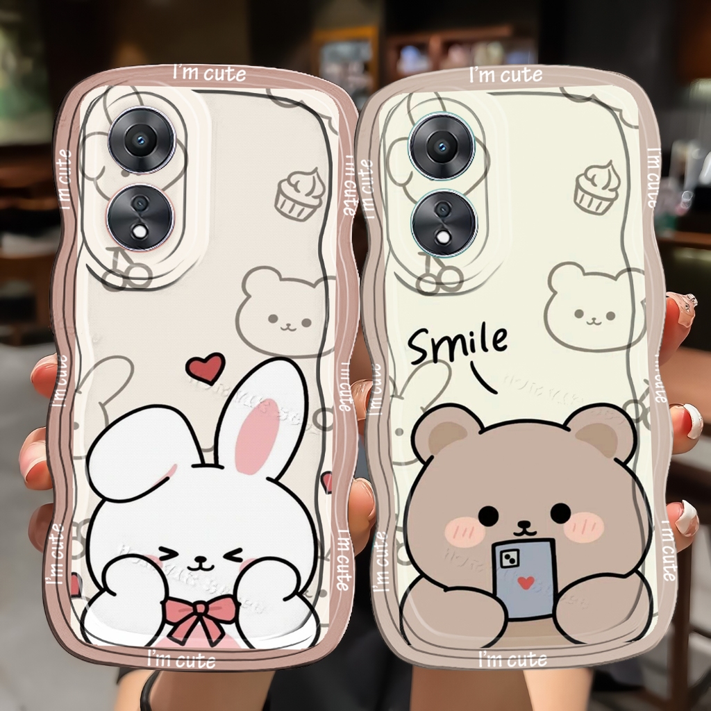 Case untuk type OPPO A18 A38 A17 A17K A584G A585G A784G A785G Softcase gelombang motif bear (JJG-108