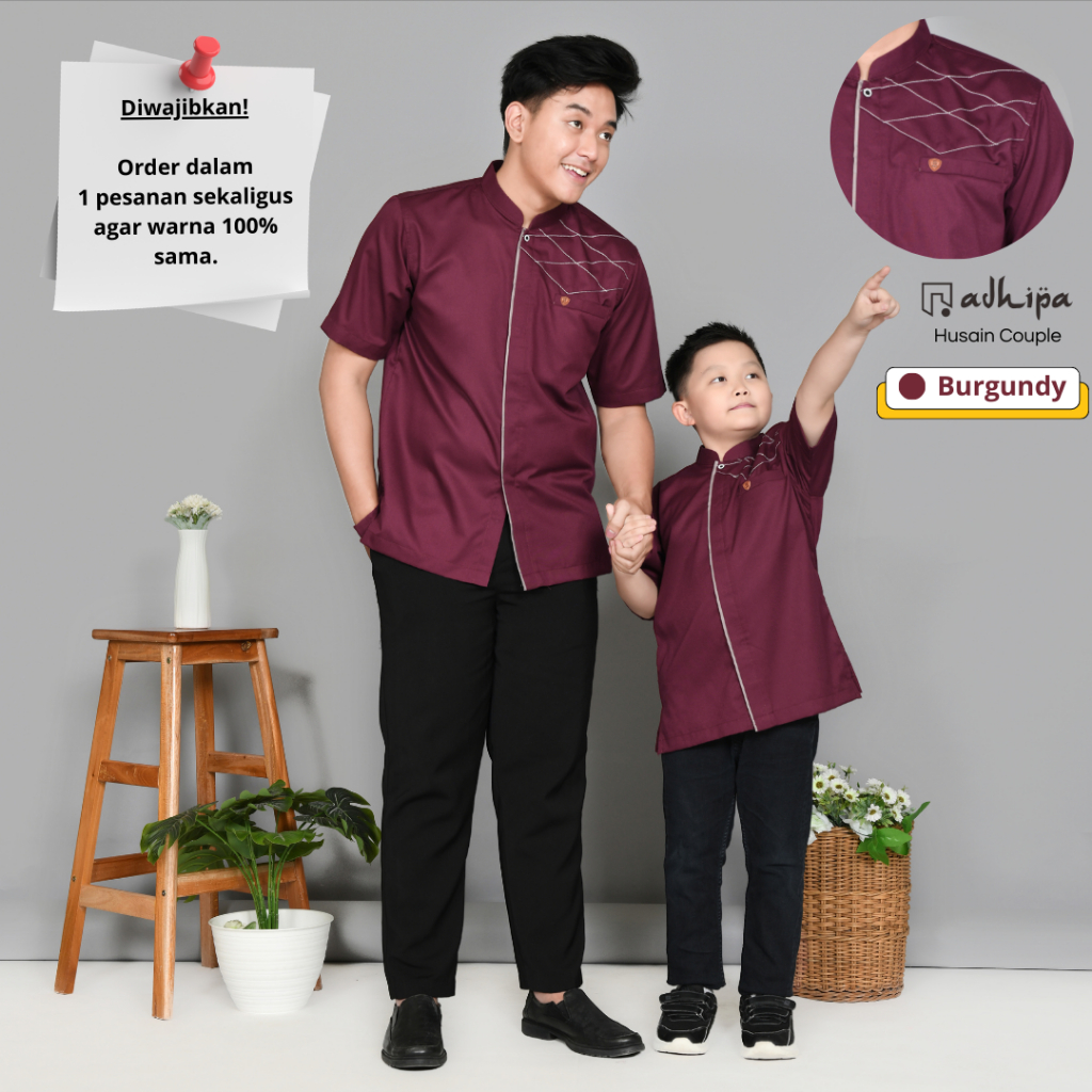 Adhipa Koko Couple Seragam Ayah Anak model Husain warna Burgundy
