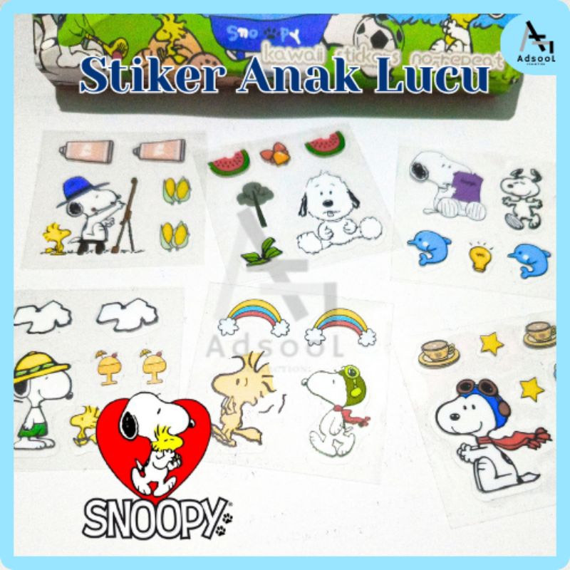 

Sticker Anak Karakter SNOOPY Lucu Korea Aesthetic Ecer Isi 5 Lembar/10 Lembar Waterproof Murah