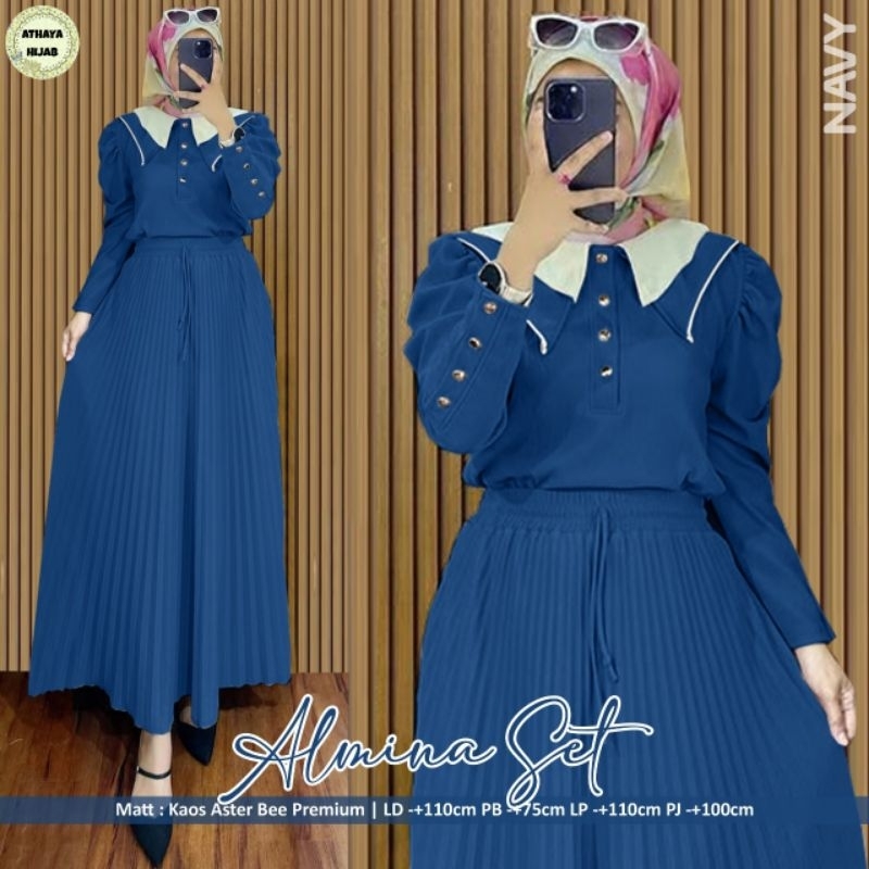 ALMINA SET ORI ATHAYA HIJAB // SETELAN BLOUSE KEKINIAN BAHAN KAOS ASTER PREMIUM JUMBO