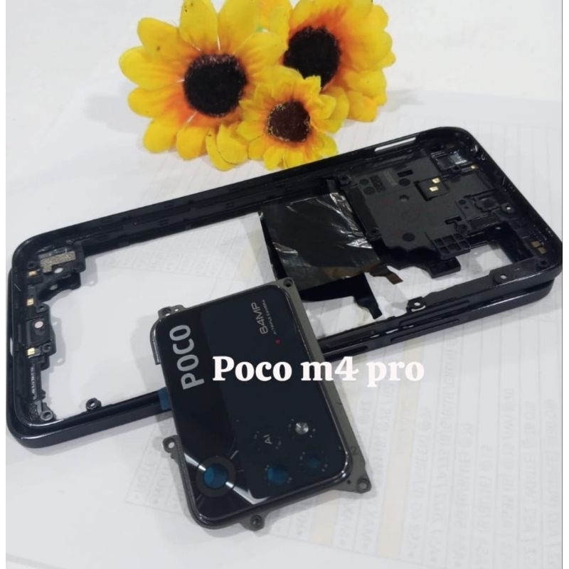 POCO M4 PRO BAZEL TULANG RANGKA TENGAH MIDLE BEZEL SAMPING FRAME MESIN PLUS RING KACA KAMERA POCO M4