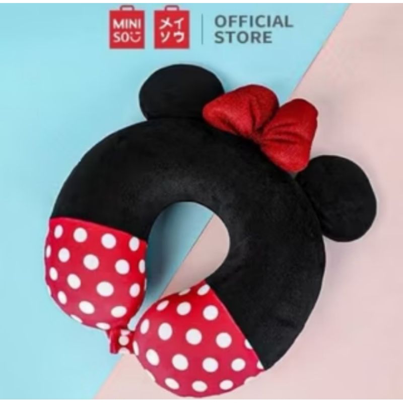 MINISO Mickey Minnie Mouse U Shape Pillow | Miniso Bantal Leher Mickey Minnie Mouse