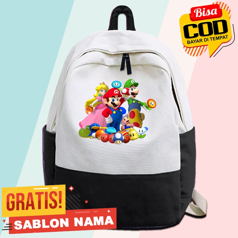 Tas Ransel Anak Super Mario Bross / Tas Gendong Anak Sekolah TK SD Ngaji Laki Laki & Perempuan Custo