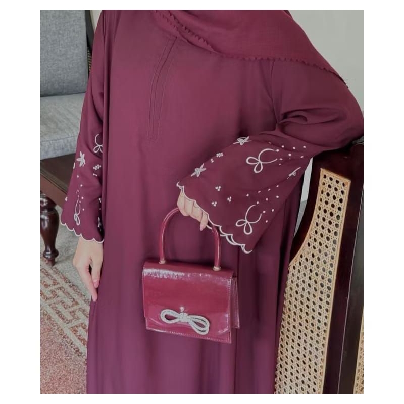 Abaya Premium Wanita Elegan Abaya Bordir Motif Pita Azna Abaya Wolpeach Lux Ukuran Allsize