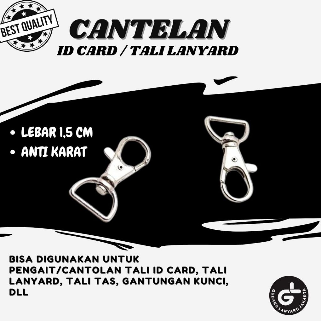 

kait cantelan tali lanyard id card 1,5cm kew-kew nikel anti karat /cantelan id card