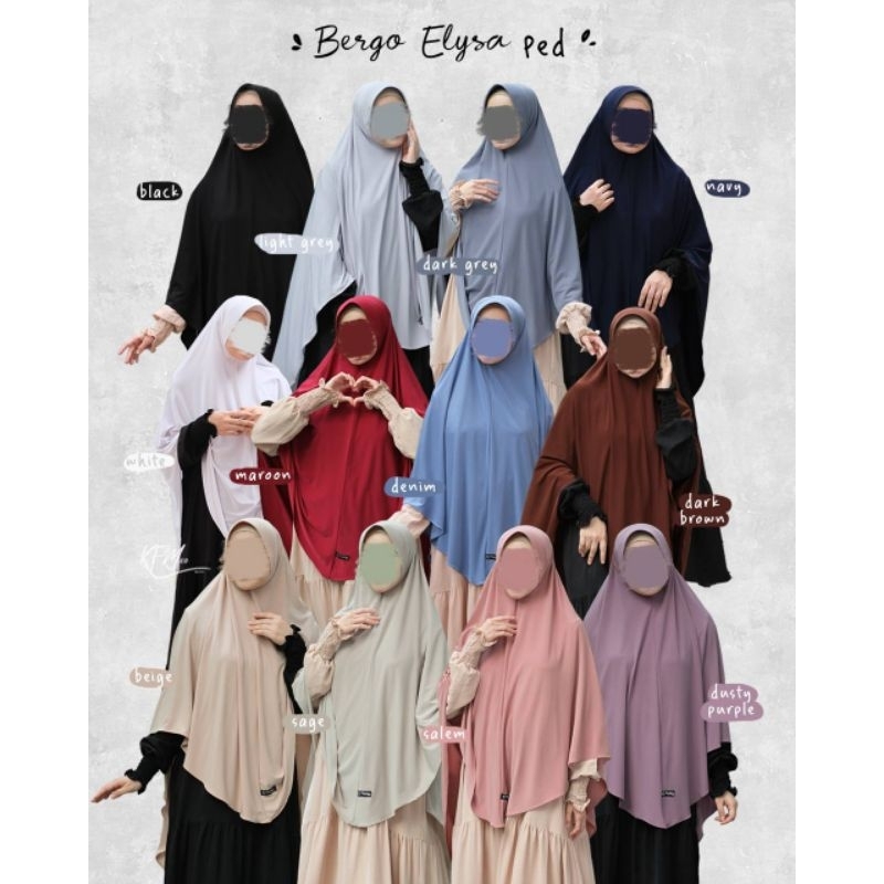 BERGO ELYSA NEW BY KHUMAIRA SYAR'I TERBARU KHIMAR INSTAN PED ANTEM & NONPED DAGU JERSEY ITY CREPE PR