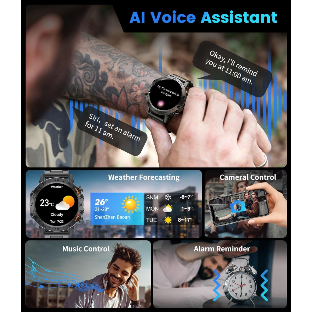 RJ2 LIGE Jam Tangan Pintar Panggilan Bluetooth Pria 100+ Jam Tangan Olahraga Multifungsi Kebugaran