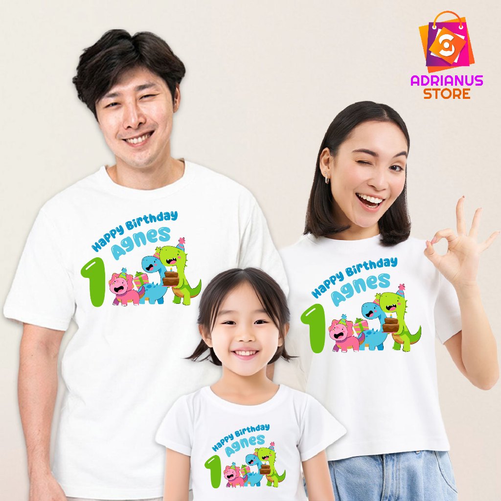 Baju kaos keluarga | kaos custom family custom ulang tahun | Gratis Biaya Desain | Tema Dinosaurus