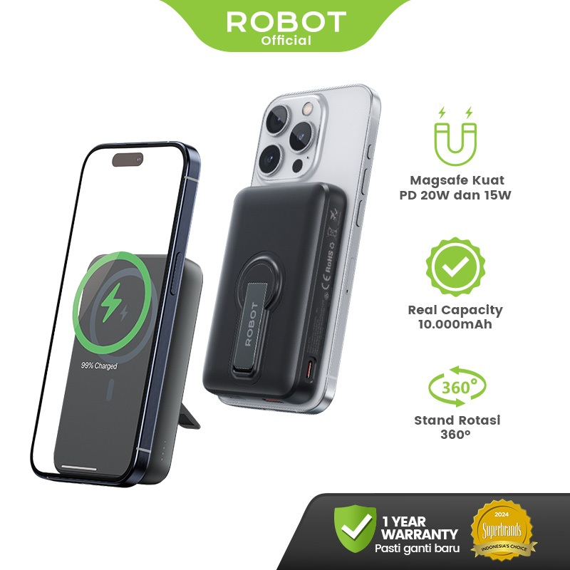 ROBOT Powerbank Magnetic Magsafe Kuat Magnet Anti Copot 10N PD 20W Fast Charging Kapasitas 10000 mAh