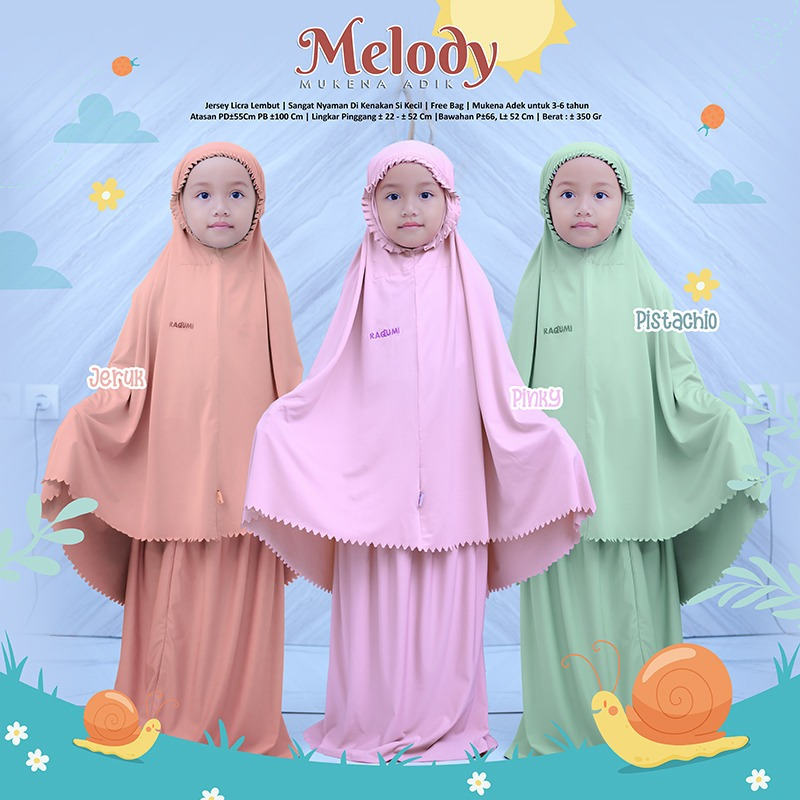 MUKENA MELODY ADIK, MUKENA POLOS JERSEY DENGAN FINISHING LASSER CUTTING, UNTUK ANAK USIA 3 - 6 TAHUN