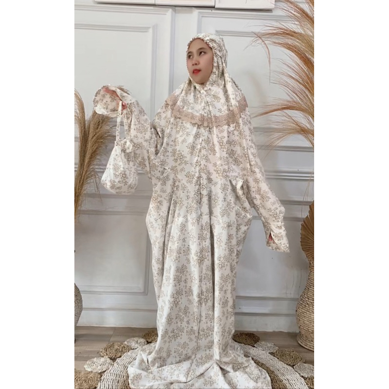 Mukena terusan katun foil / Mukena dewasa lajuran katun foil renda premium